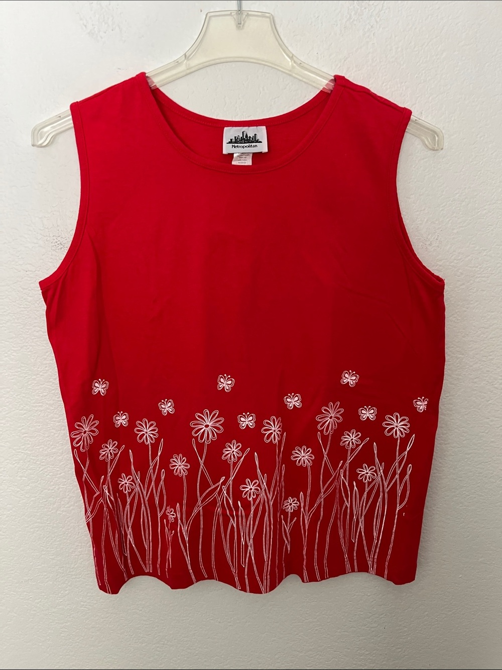 Cute Red Floral Embroidered Sleeveless Tank Top by Metropolitan